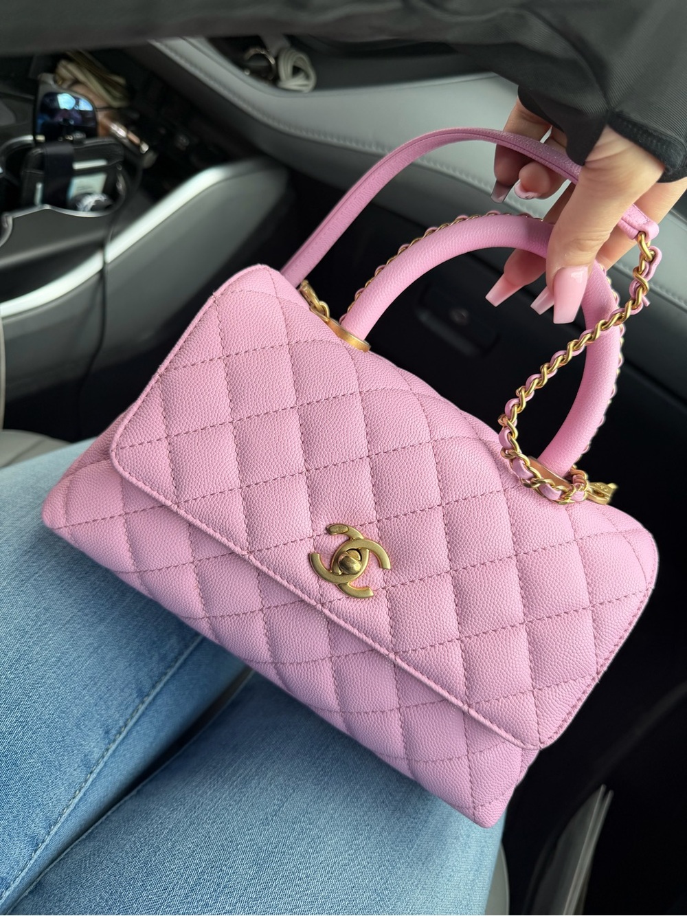 23P Lilac/ Pink Caviar Quilted Small Coco Chain Handle Aged Gold Hardware